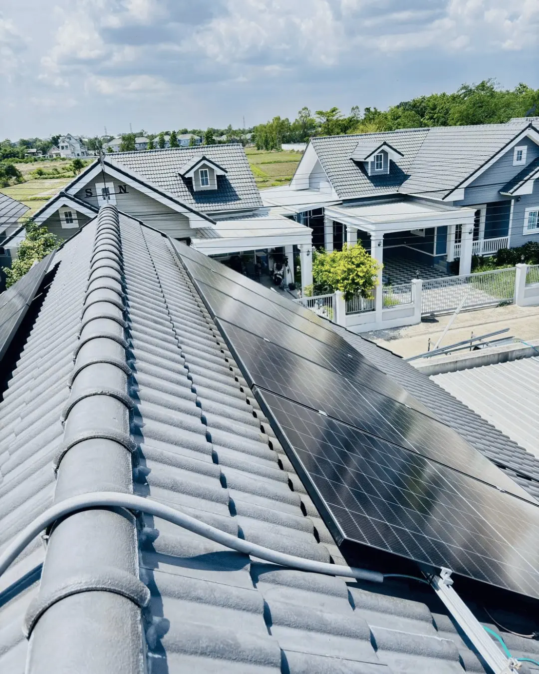 Solar panels on modern residential roof